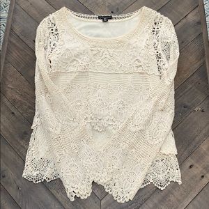 Crochet Overlay Bell Sleeve Top